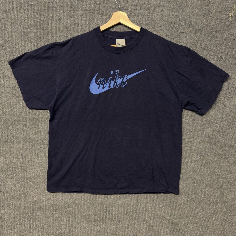 Vintage Nike Swoosh T Shirt Mens XL Navy Blue Logo Graphic Gray Tag Y2K Street